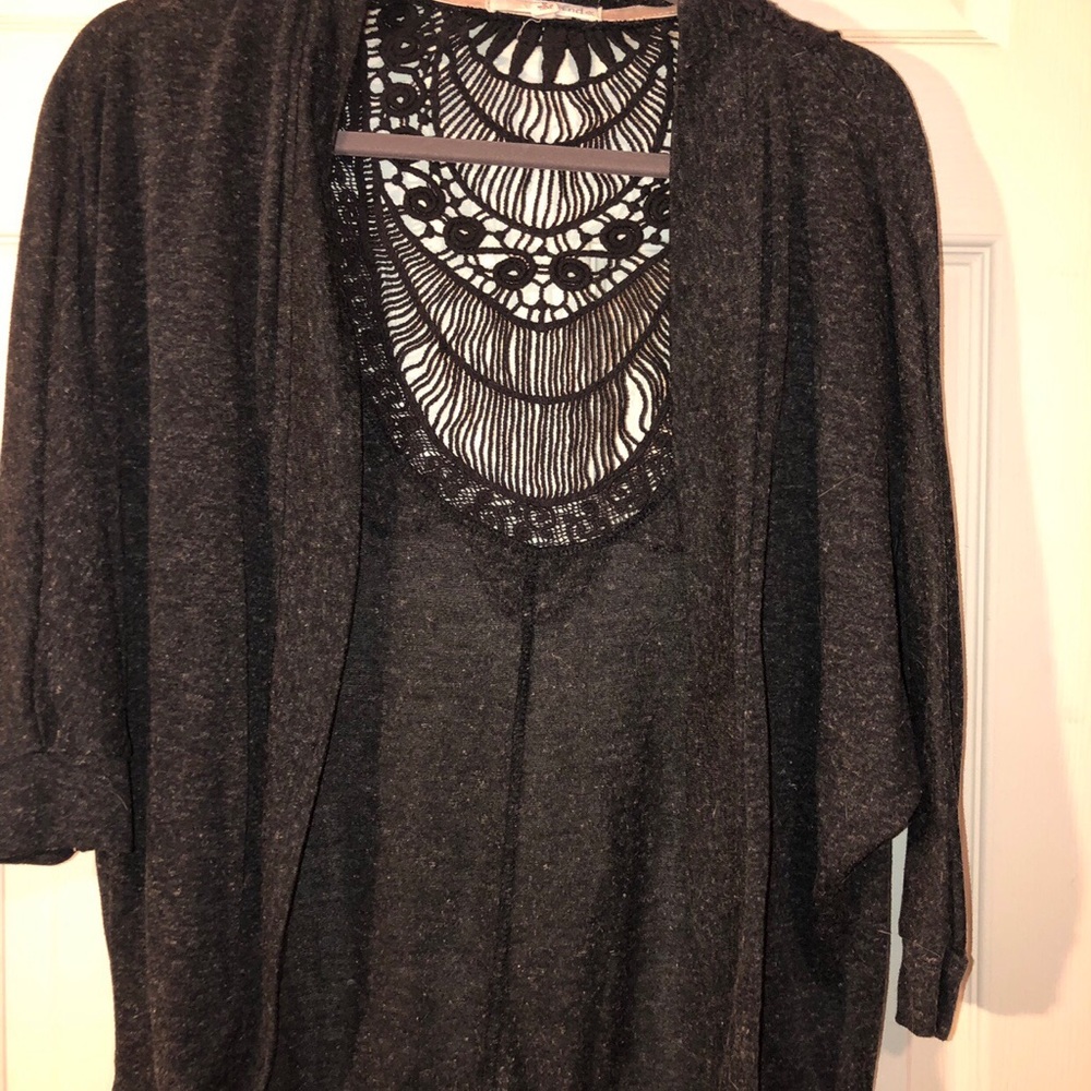 Charcoal gray Crochet back cardigan
